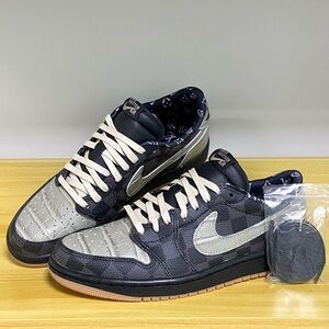 Air Jordan 1 Low x LV OG -Men's Black & Gray Sneakers -Checkered Pattern
